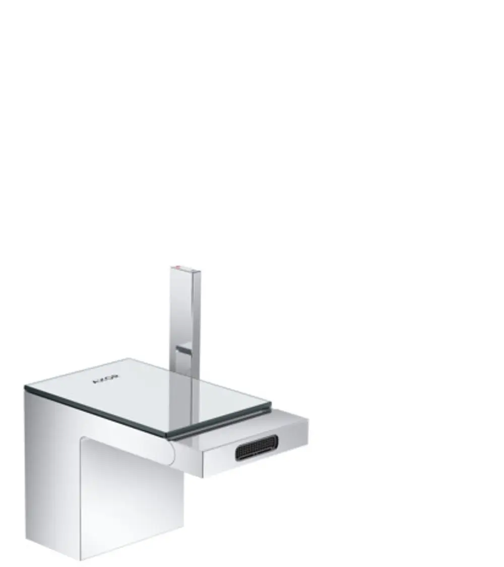 AXOR Einhebel-Bidetmischer aus Chrom mit einer Glasoberfläche, ausgestattet mit einer Push-Open Ablaufgarnitur und einem modernen Design.